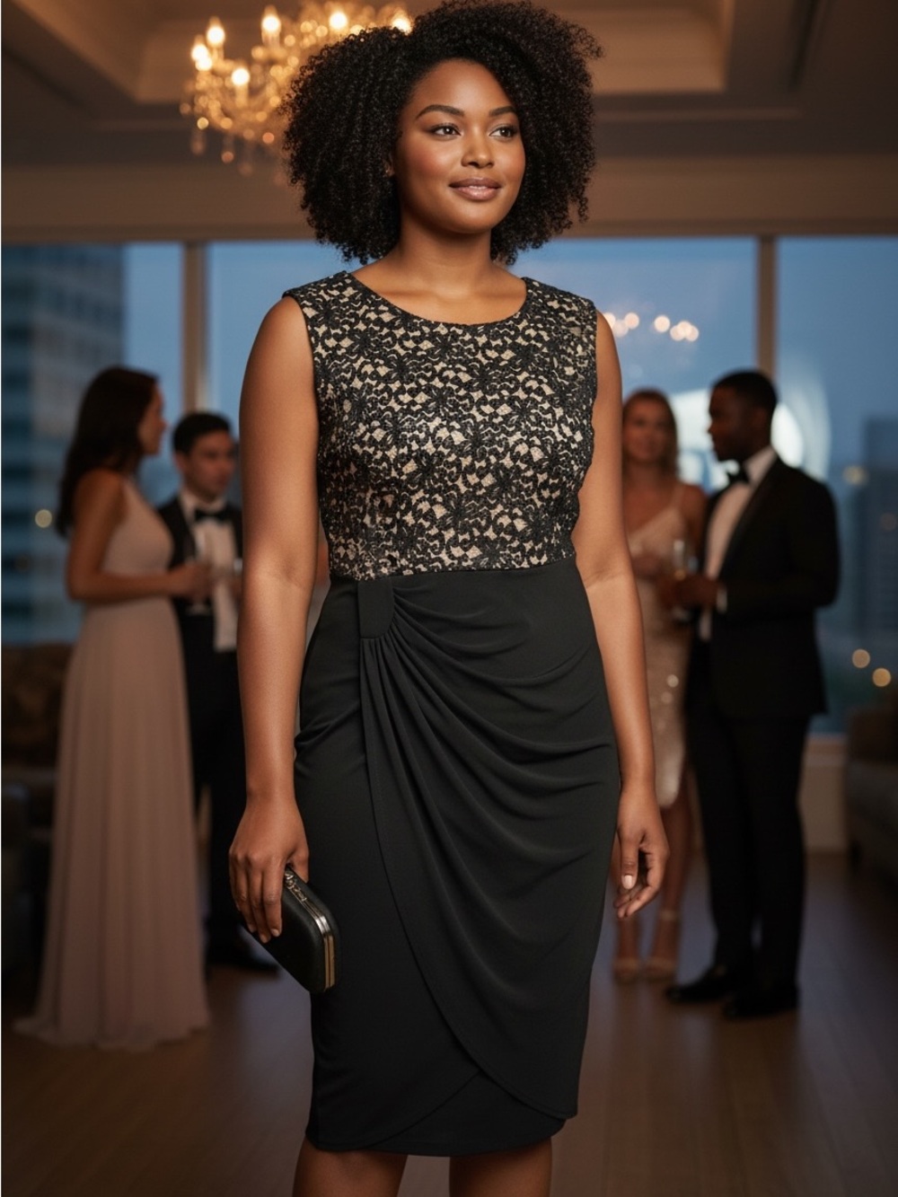 Enfocus Studio Black Lace-Top Midi Dress